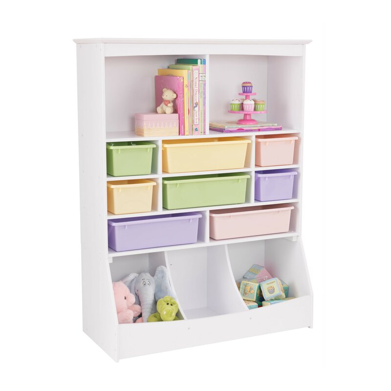 grey toy organizer with shelf